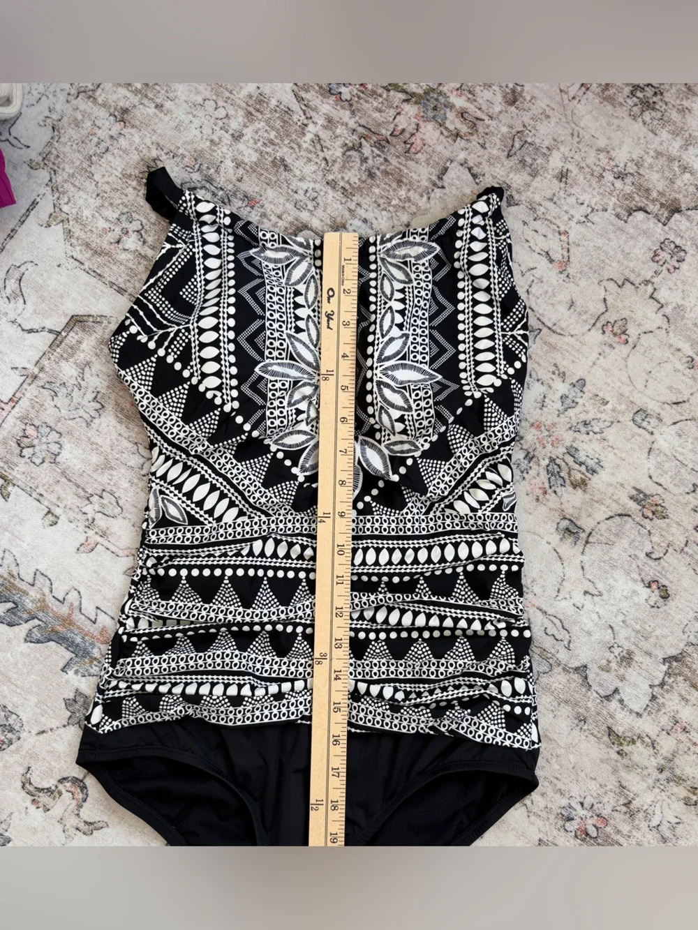 Jantzen Black & White Geometric Tank One-Piece Swimsuit